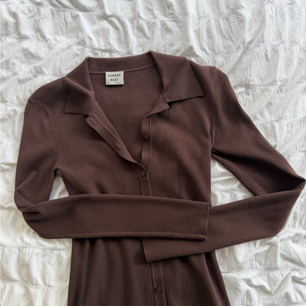 Chocolate Brown Button-Front Knit Dress - Picture 1 of 4